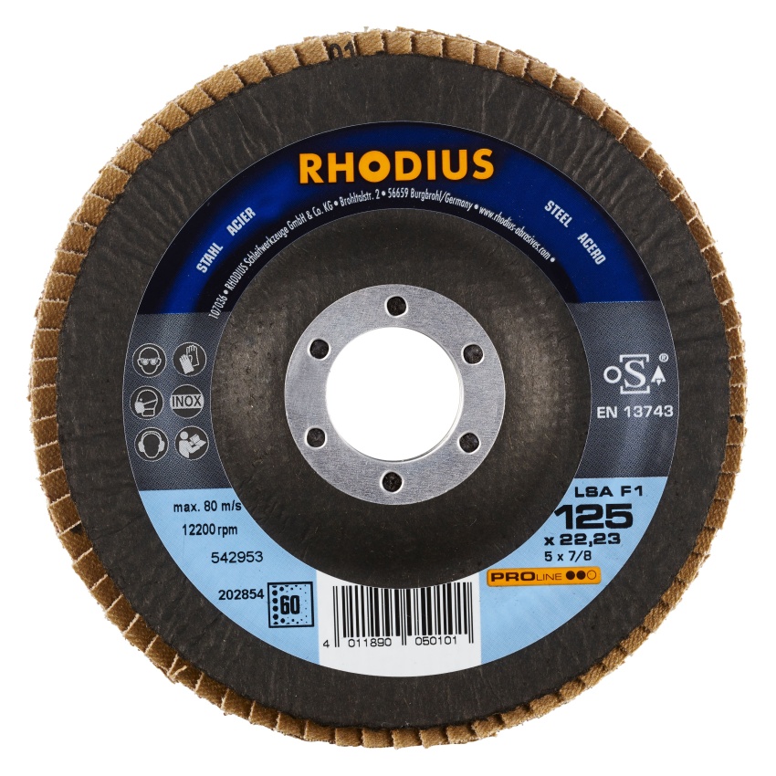 Disque à Lamelles Rhodus LSA F1 X-Lock 125x22.23 Mm Grain 40 - Pour Acier Et Inox, Meuleuse D'angle, Longue Durée De Vie