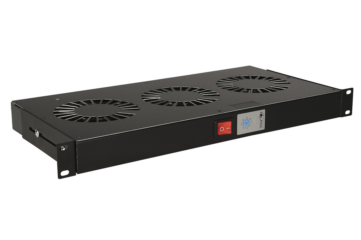 VENTILAČNÍ JEDNOTKA SOLARIX VJ19-2-T-B 19" 1U 2X VENTILÁTOR, TERMOSTAT ...